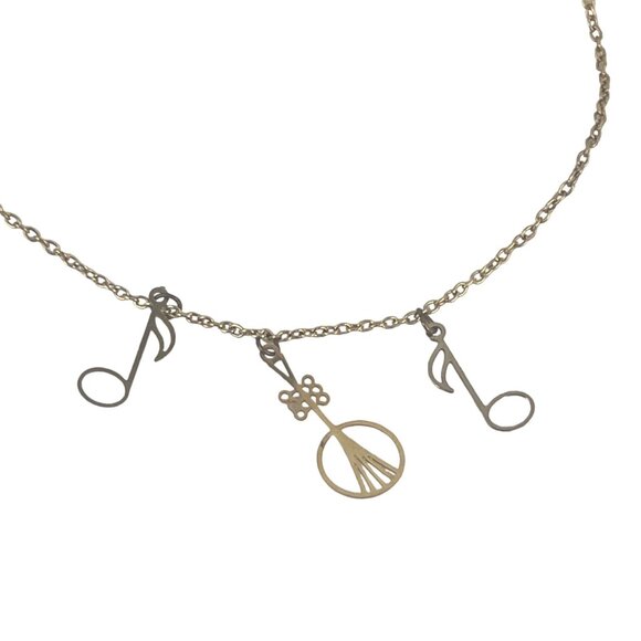 Vintage Gold-Tone Music Note Necklace With Violin Charm - Picture 4 of 6